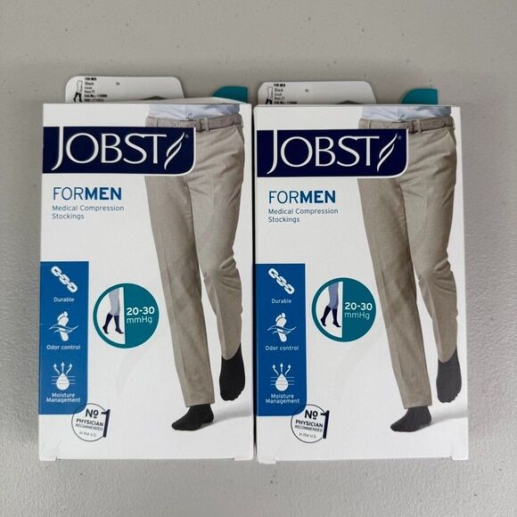 Jobst 115088 Compression Stocking Mens Small Black 20-30 mmHg Knee CT 2-Pair New - Picture 1 of 8